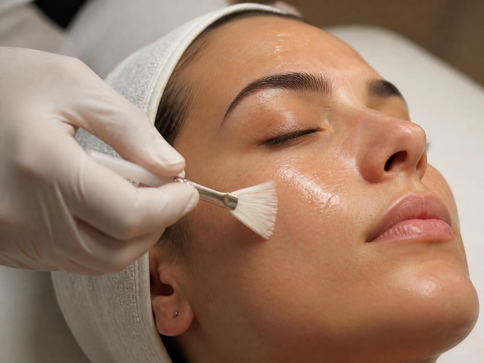 Professional peel applied carefully with a facial brush